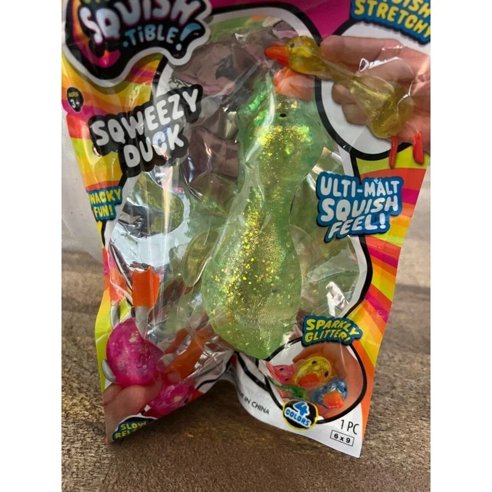 Ja-Ru Sqweezy Duck Kids Toy - GreenSparkly Squish